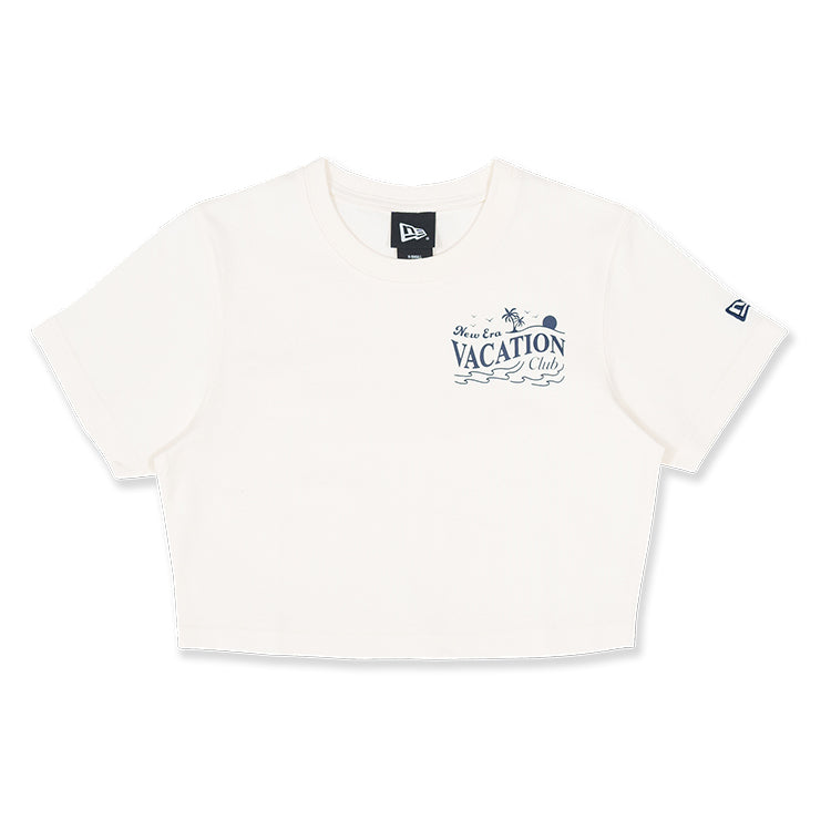 New Era Vacation Club Ivory Short Sleeve Crop Top Women T-Shirt