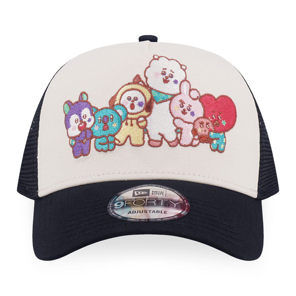 New Era x BT21 The Journey Logo White Black 9FORTY A-Frame Trucker Cap