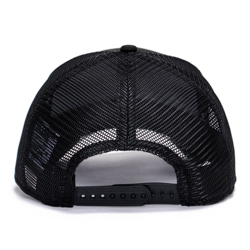 New Era Script Woven Patch Black 9FORTY A-Frame Trucker Snapback Cap