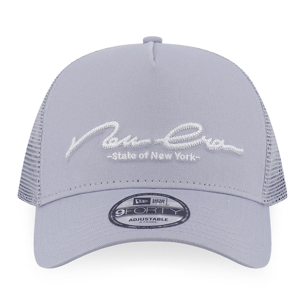 New Era Script Basic FW25 Dolphin Grey 9FORTY A-Frame Trucker Snapback Cap