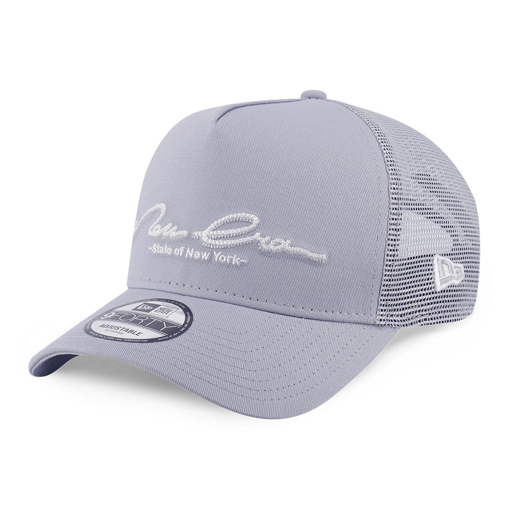 New Era Script Basic FW25 Dolphin Grey 9FORTY A-Frame Trucker Snapback Cap
