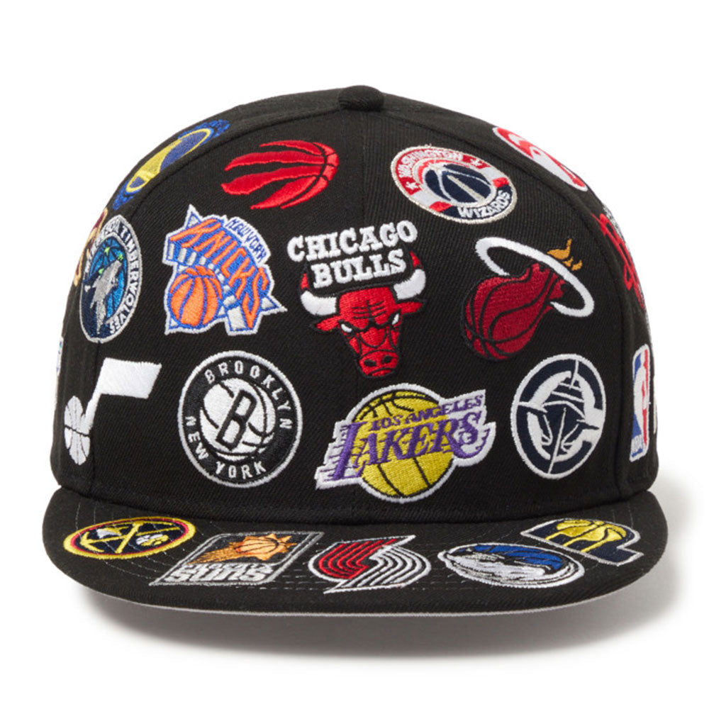 New Era National Basketball Association Team Logo All Over Black 9FIFTY Snapback Cap