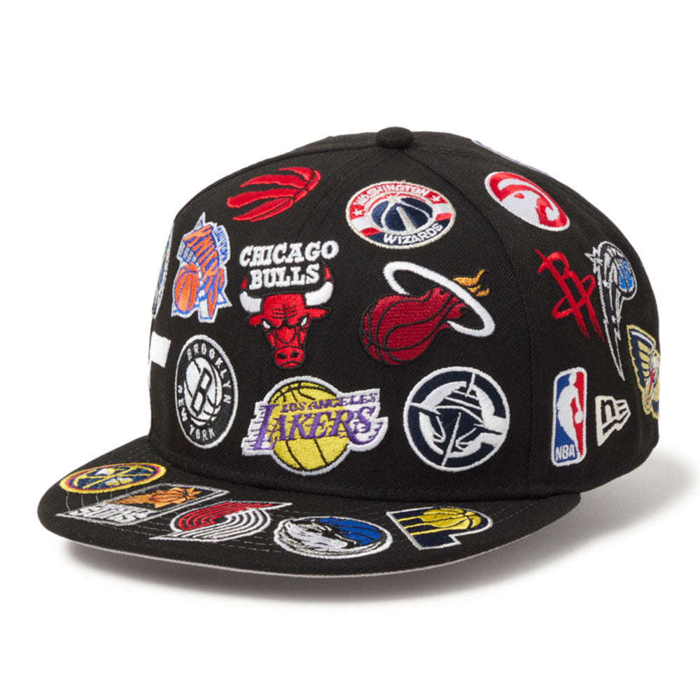 New Era National Basketball Association Team Logo All Over Black 9FIFTY Snapback Cap
