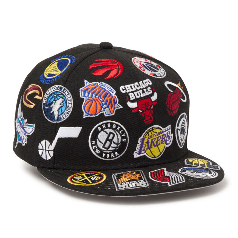 New Era National Basketball Association Team Logo All Over Black 9FIFTY Snapback Cap