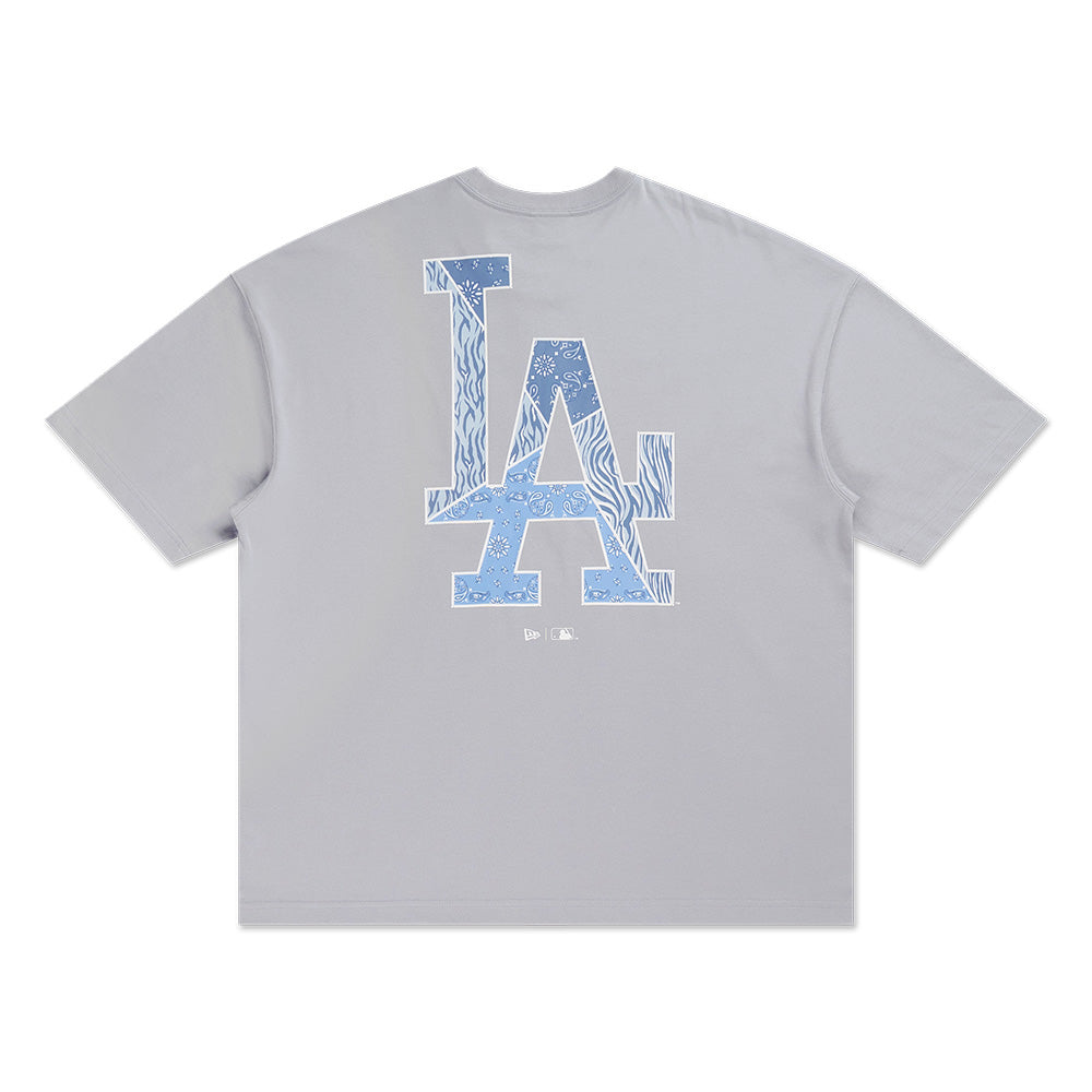 New Era Los Angeles Dodgers Patchwork Graphic Dolphine Grey Oversized Short Sleeve T-Shirt