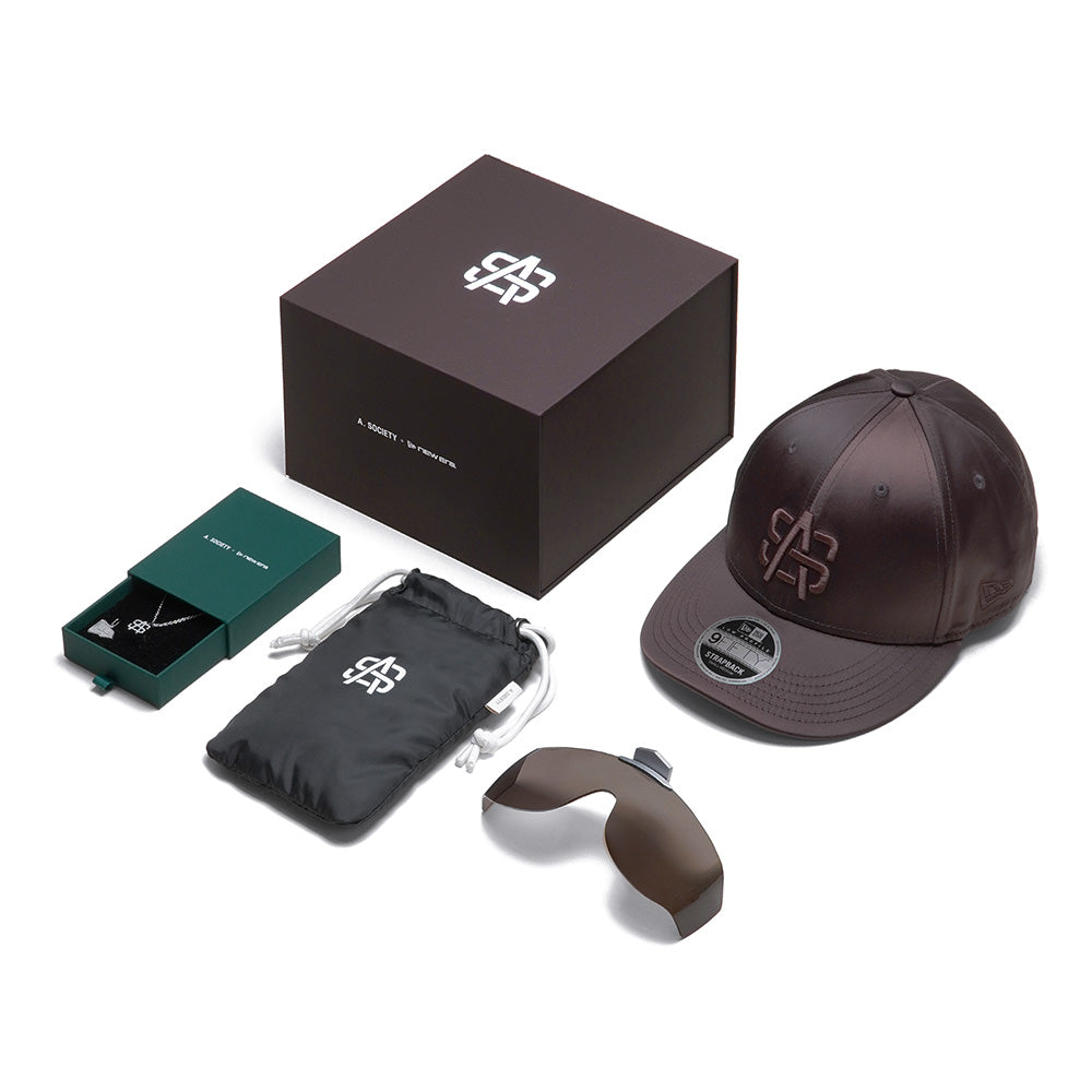 New Era x A. Society Brown Box Set (9FIFTY Low Profile, Magnetic Sunglasses and Necklace)