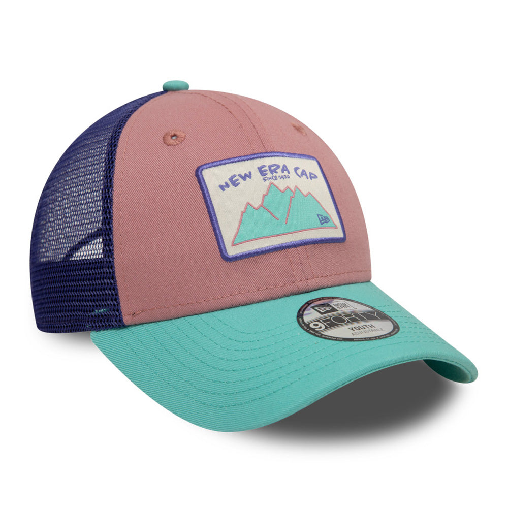 New Era Mountain Patch Two Tone Cosmetic Pink Youth 9FORTY Trucker Snapback Cap