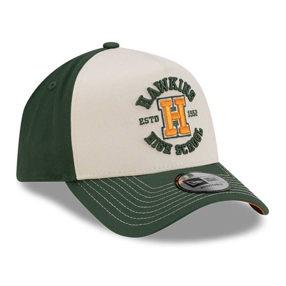 New Era x Stranger Things Hawkins High Green 9FORTY E-Frame Trucker Snapback Cap