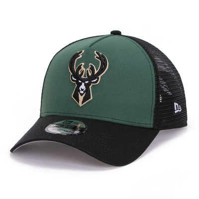 Milwaukee Bucks Essentials Maple Green Black 9FORTY A-Frame Trucker Snapback Cap