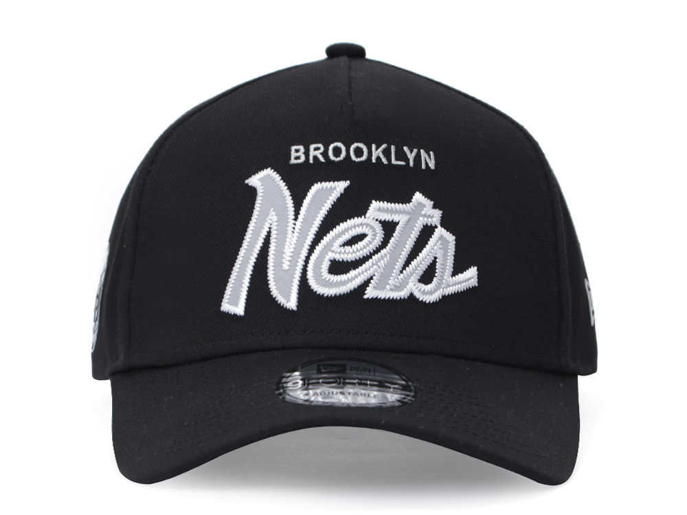 Brooklyn Nets NBA Scripts Black 9FORTY A-Frame Adjustable Cap | New Era ...