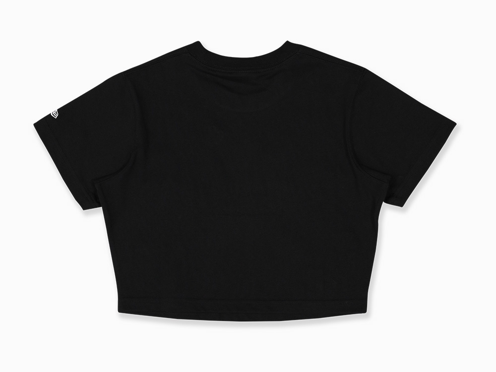 New Era Wordmark Script Botanical Women Black Short Sleeve Crop Top T-Shirt