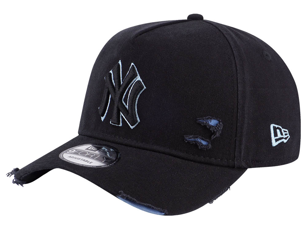 New York Yankees MLB Cotton Damaged Sky Blue on Black 9FORTY A-Frame  Adjustable Cap