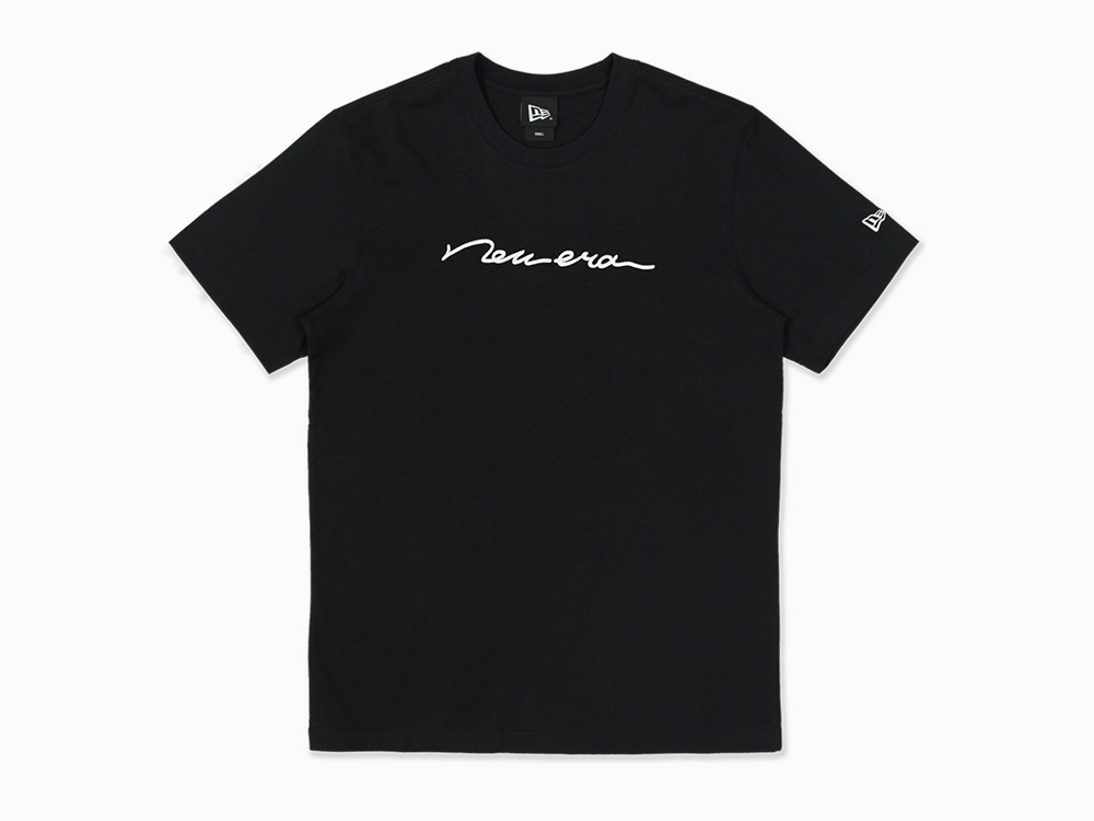New Era Wordmark Script Embro Black Short Sleeve T-Shirt | New Era Cap PH