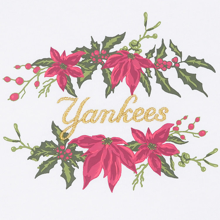 New York Yankees Christmas Floral White Women Short Sleeve T-Shirt