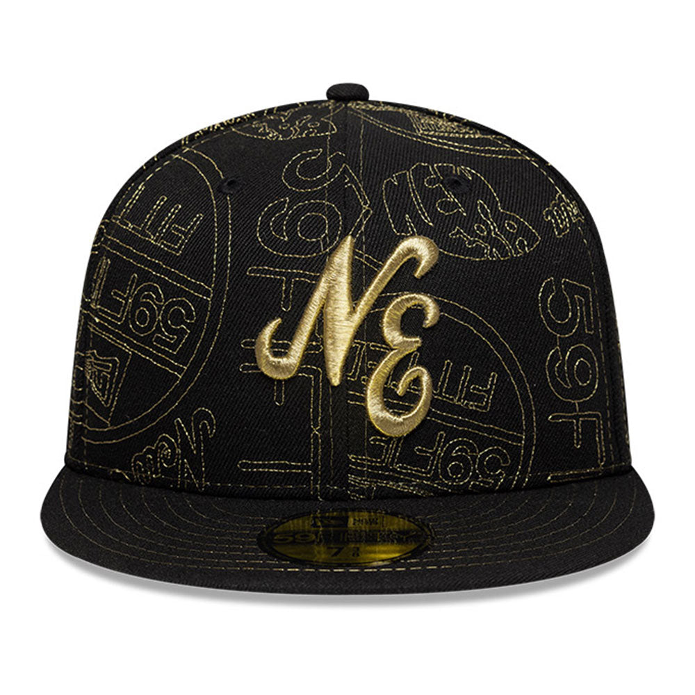 New Era NE Script Gold Logo 2025 59FIFTY Day Black All Over 59FIFTY Fitted Cap