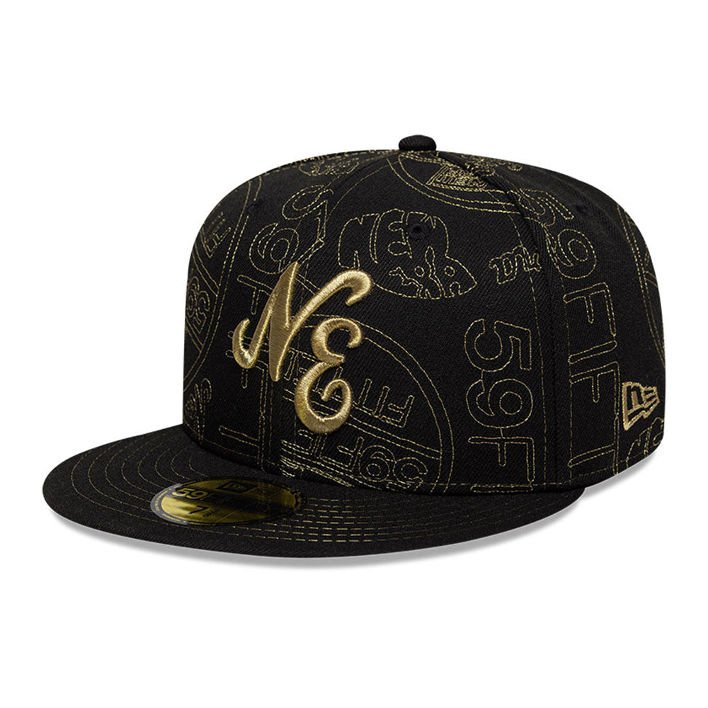 New Era NE Script Gold Logo 2025 59FIFTY Day Black All Over 59FIFTY Fitted Cap