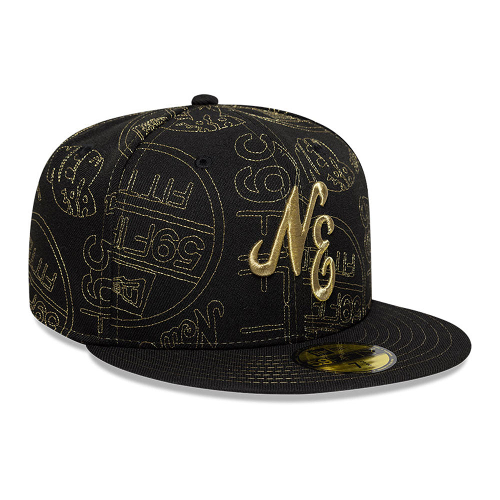 New Era NE Script Gold Logo 2025 59FIFTY Day Black All Over 59FIFTY Fitted Cap