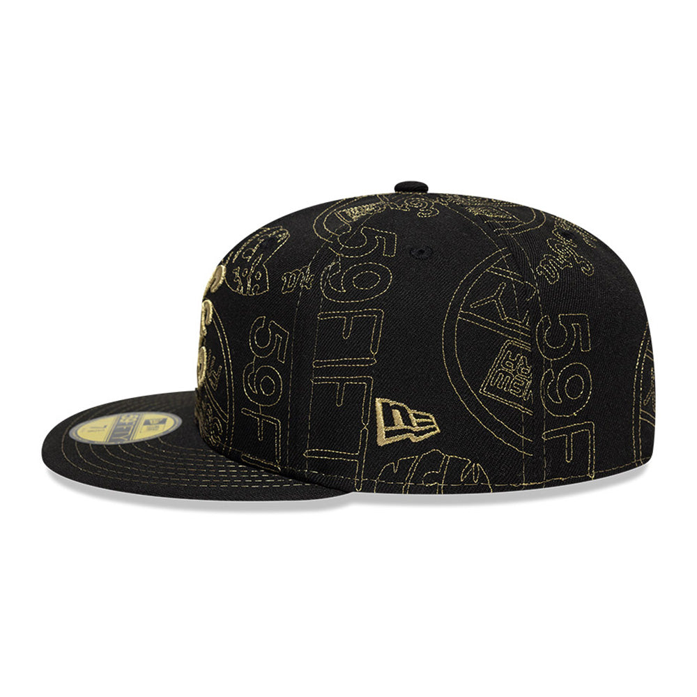 New Era NE Script Gold Logo 2025 59FIFTY Day Black All Over 59FIFTY Fitted Cap
