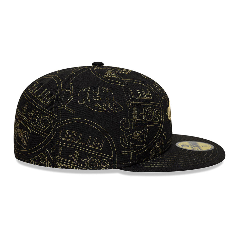 New Era NE Script Gold Logo 2025 59FIFTY Day Black All Over 59FIFTY Fitted Cap