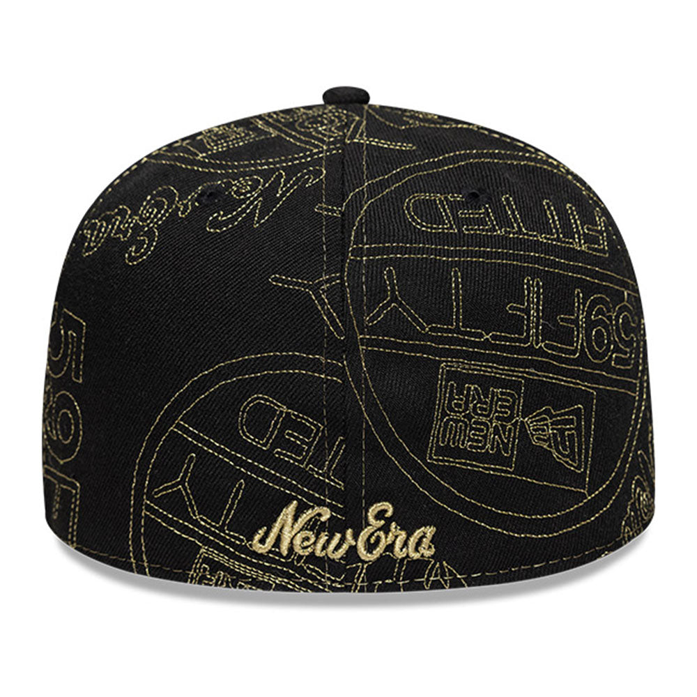 New Era NE Script Gold Logo 2025 59FIFTY Day Black All Over 59FIFTY Fitted Cap