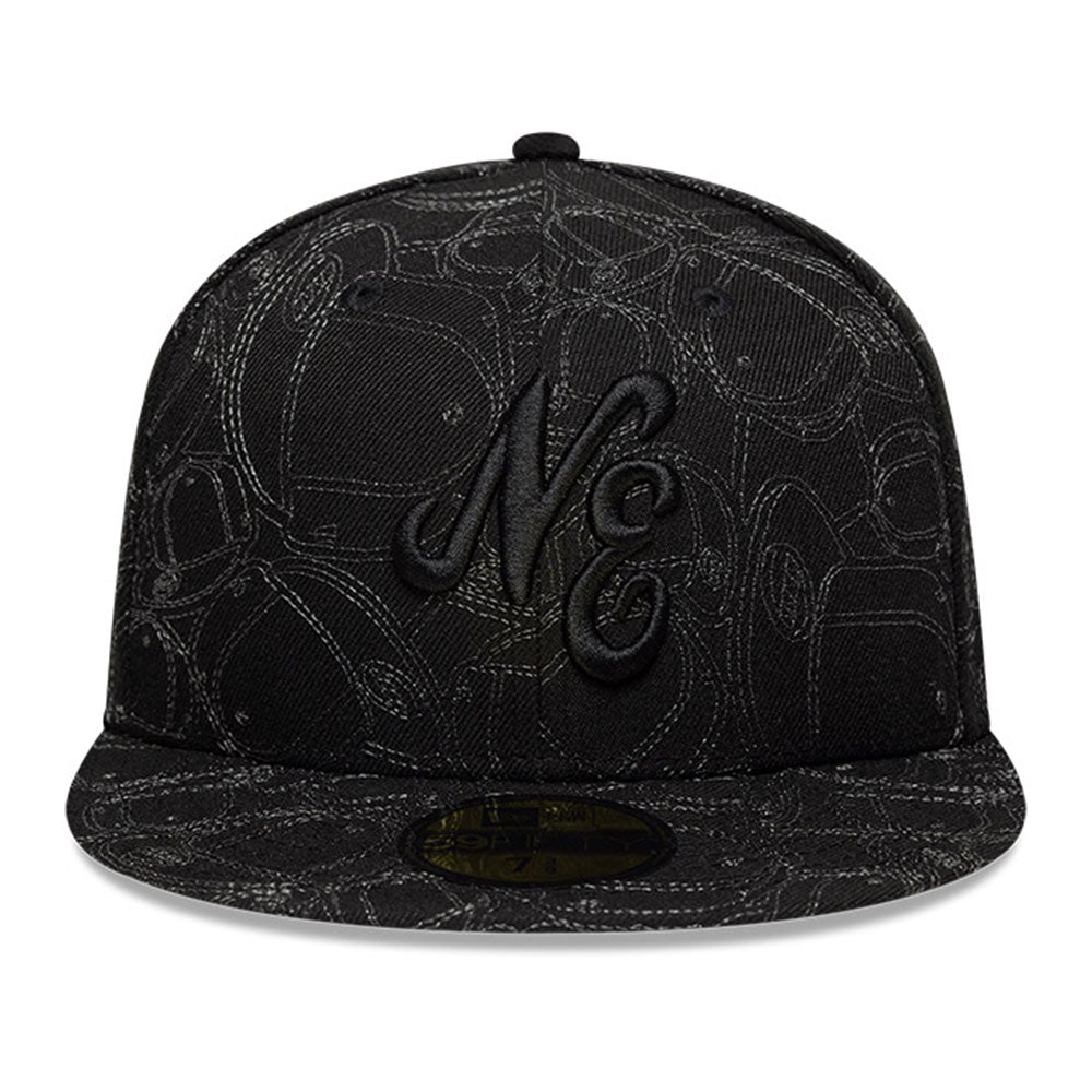 New Era NE Script Black Logo 2025 59FIFTY Day Black All Over 59FIFTY Fitted Cap