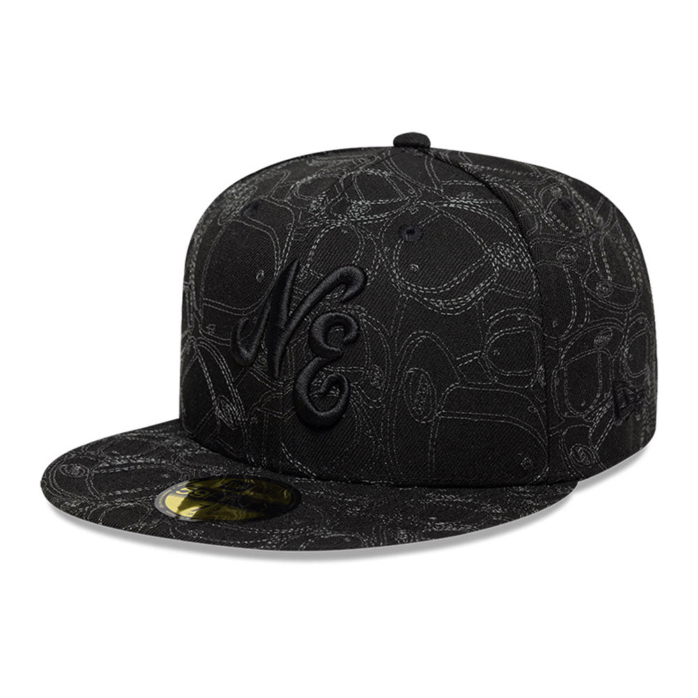 New Era NE Script Black Logo 2025 59FIFTY Day Black All Over 59FIFTY Fitted Cap