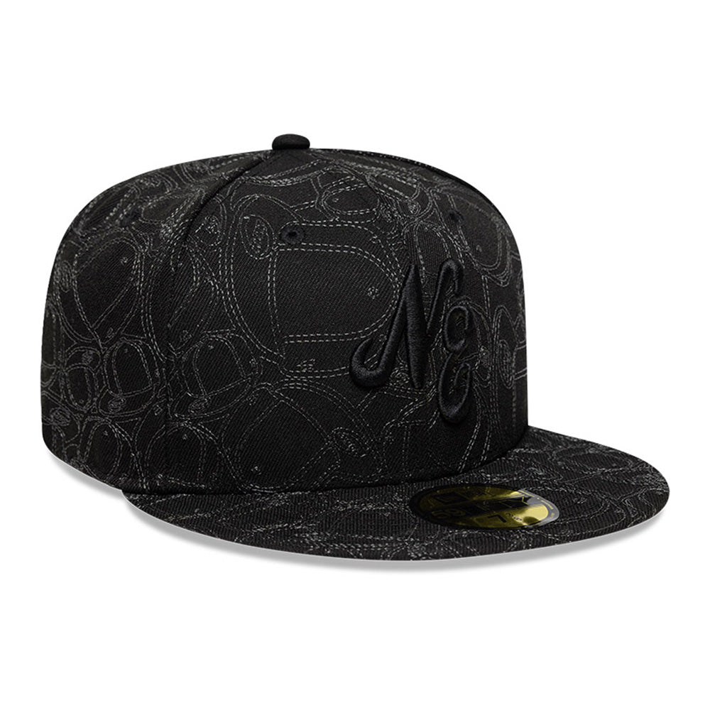 New Era NE Script Black Logo 2025 59FIFTY Day Black All Over 59FIFTY Fitted Cap