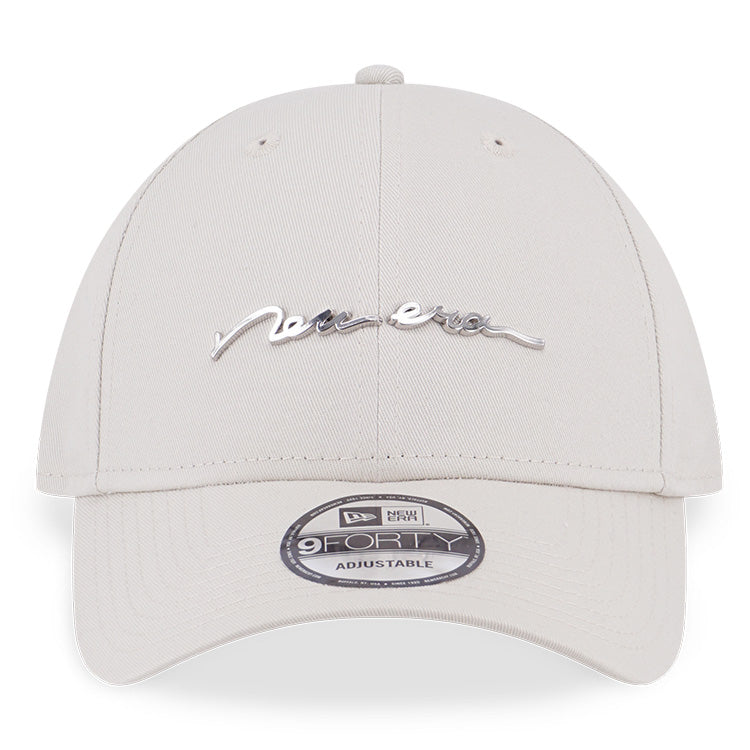 New Era Wordmark Script Handwritten Metal Badge Ivory 9FORTY Adjustable Cap