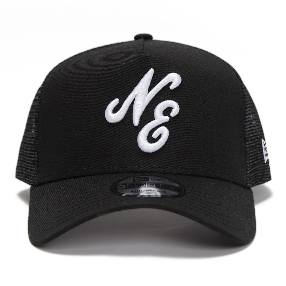 New Era Script Black 9FORTY A-Frame Trucker Snapback Cap