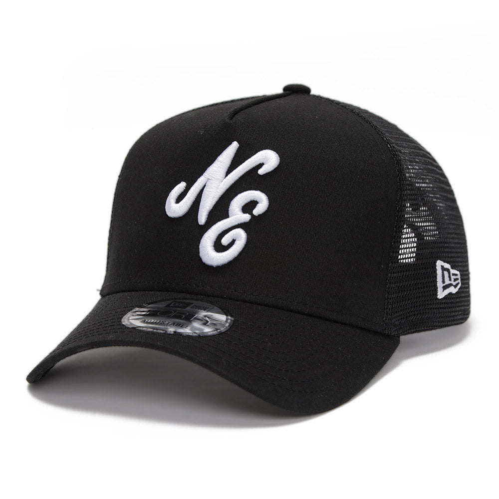 New Era Script Black 9FORTY A-Frame Trucker Snapback Cap