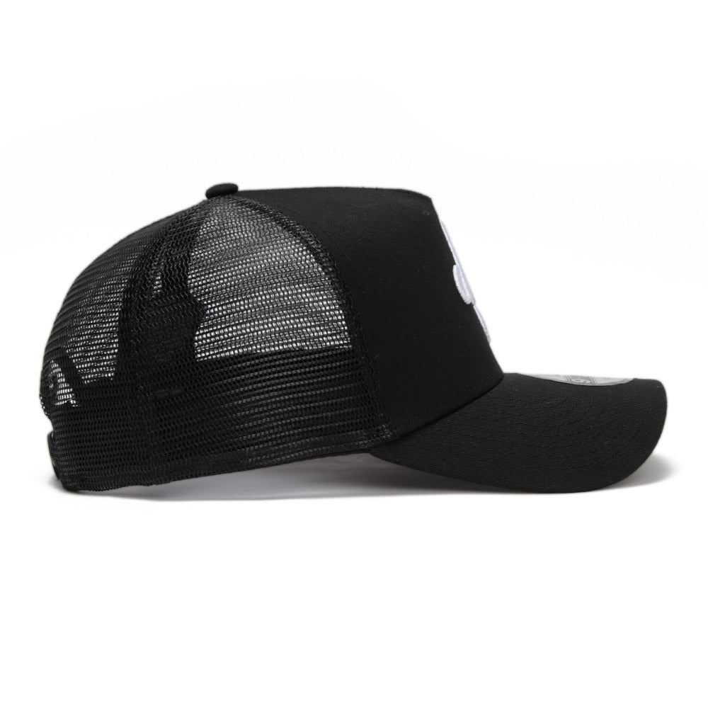 New Era Script Black 9FORTY A-Frame Trucker Snapback Cap