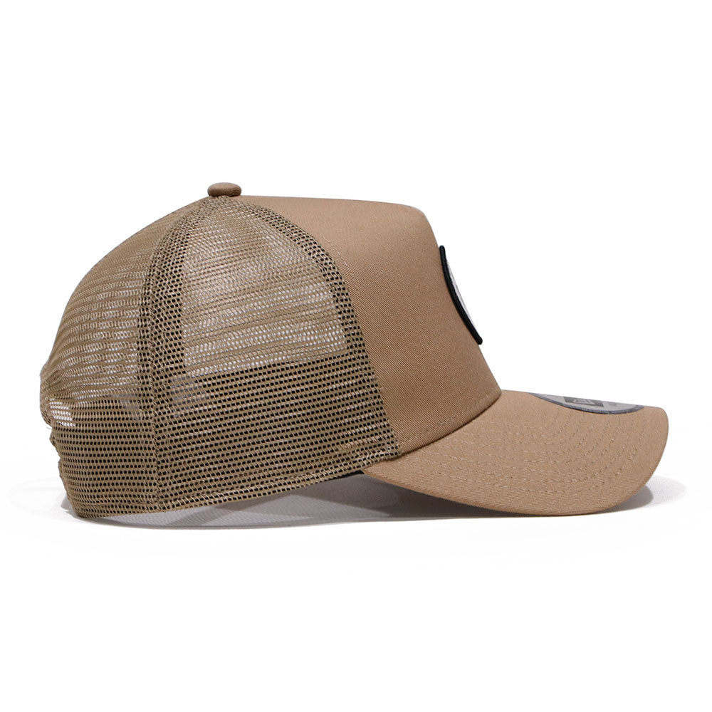 New Era Round Patch Khaki 9FORTY A-Frame Trucker Cap