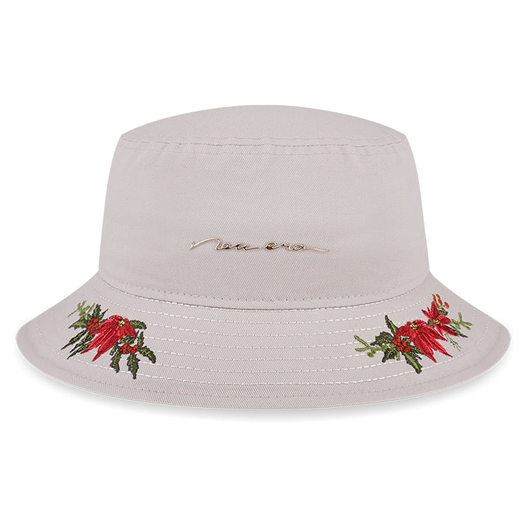 New Era Script Christmas Floral Stone Bucket Hat