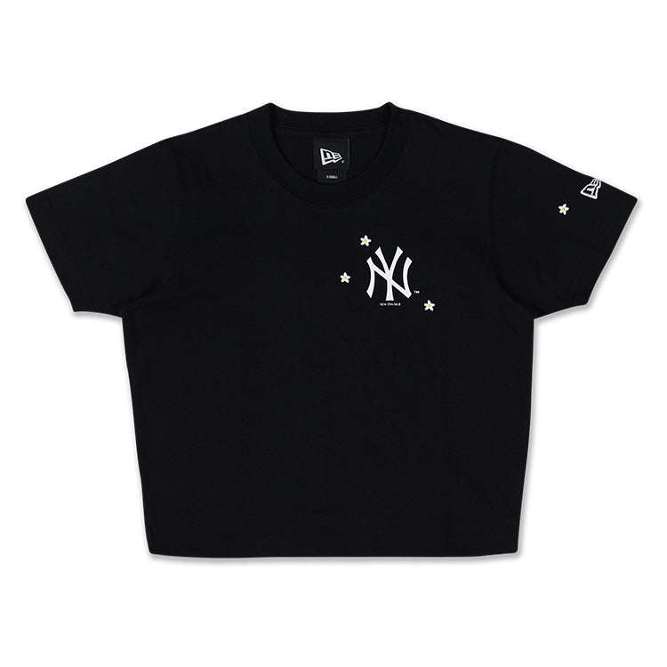 New York Yankees MLB Mini Floral Black Crop Top Women T-Shirt