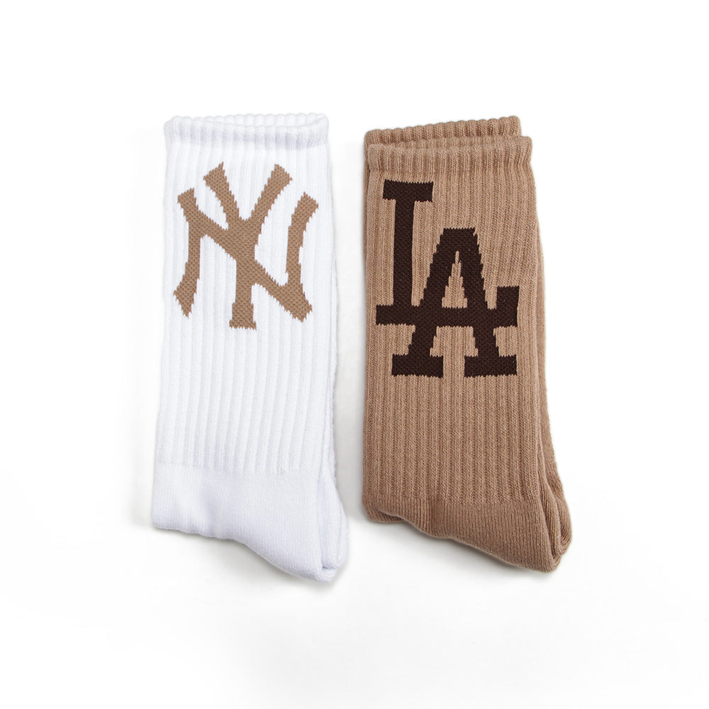 New Era NY Yankees & LA Dodgers Khaki and White Crew Socks