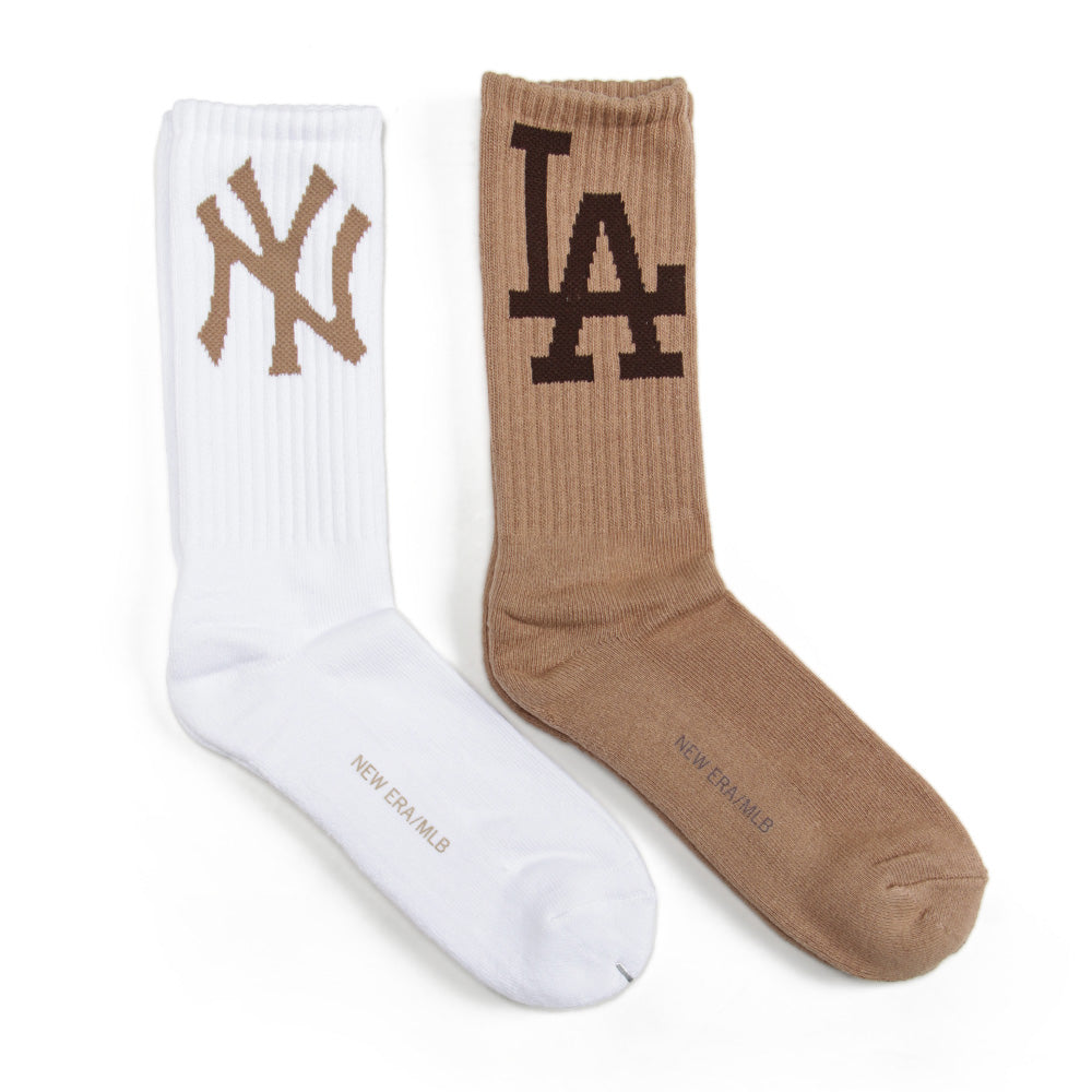 New Era NY Yankees & LA Dodgers Khaki and White Crew Socks