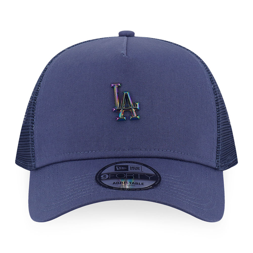 New Era Los Angeles Dodgers Metal Badge FW25 Muted Indigo 9FORTY A-Frame Trucker Snapback Cap