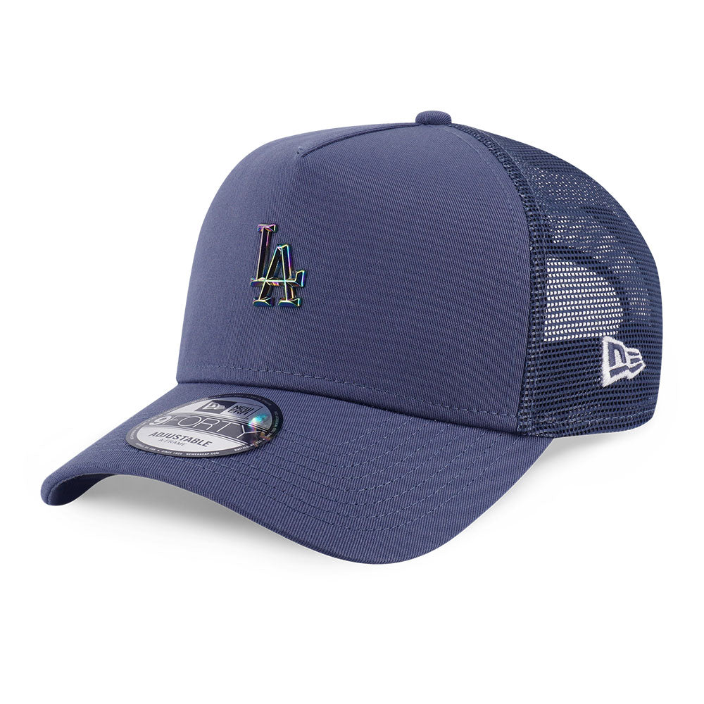 New Era Los Angeles Dodgers Metal Badge FW25 Muted Indigo 9FORTY A-Frame Trucker Snapback Cap