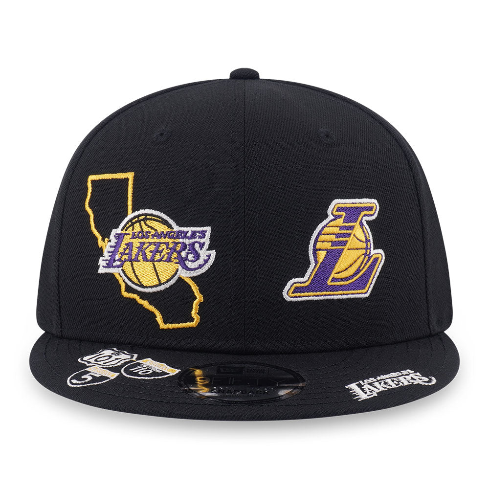 New Era Los Angeles Lakers Allover Black Scarlet 9FIFTY Snapback Cap
