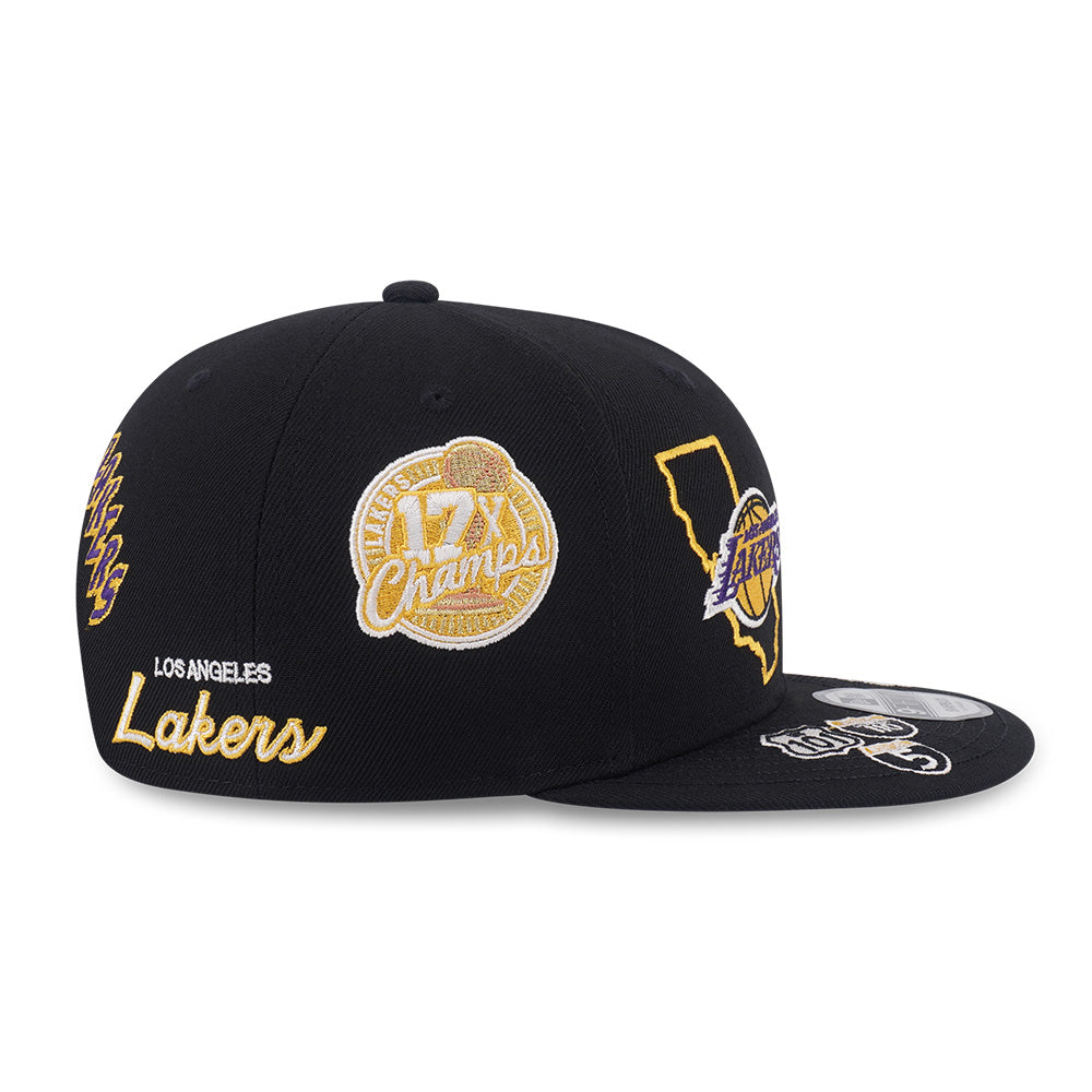 New Era Los Angeles Lakers Allover Black Scarlet 9FIFTY Snapback Cap
