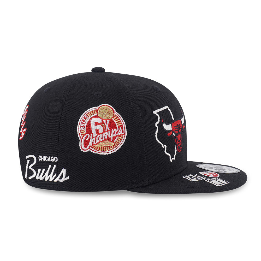 New Era Chicago Bulls Allover Black Scarlet 9FIFTY Snapback Cap
