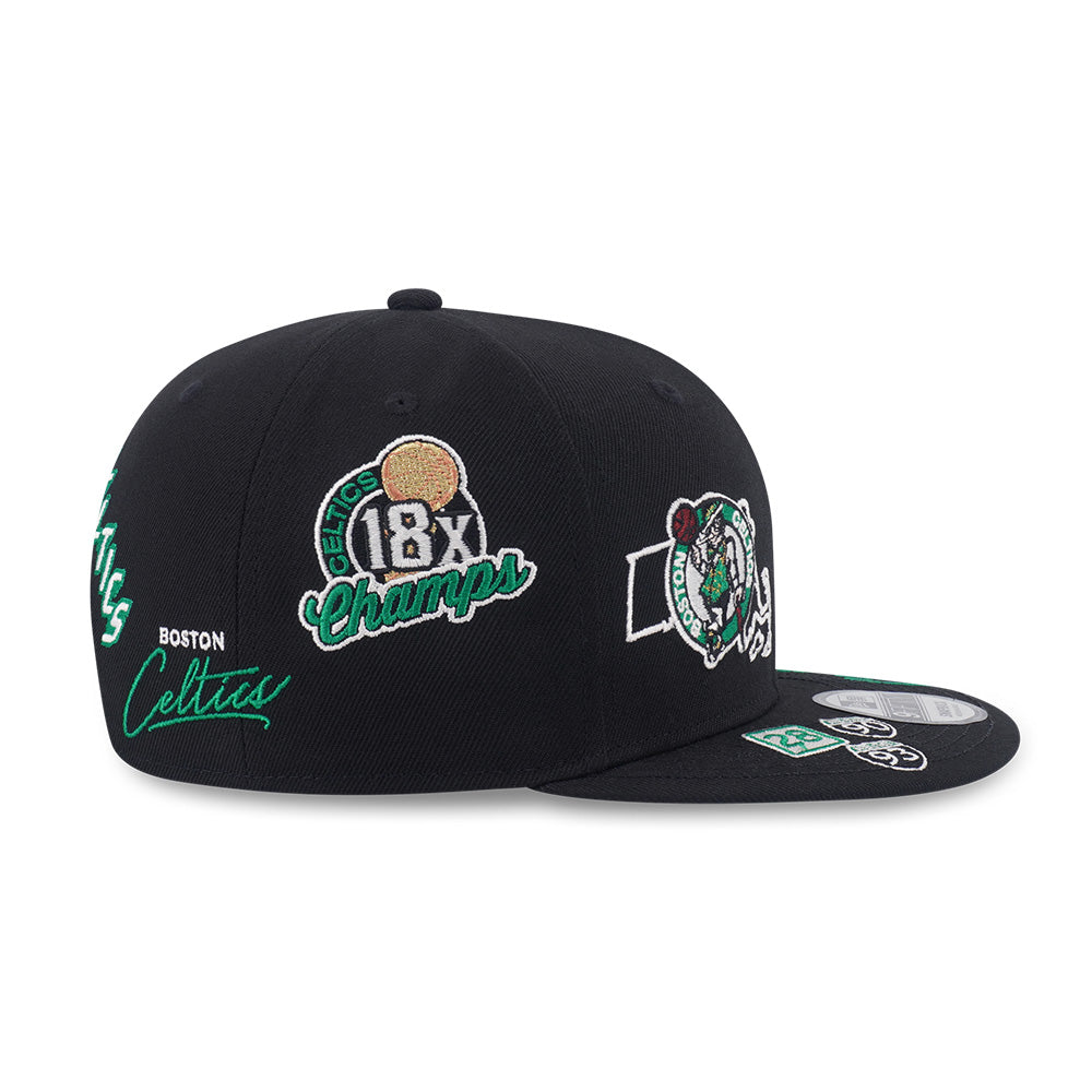 New Era Boston Celtics Allover Black Scarlet 9FIFTY Snapback Cap