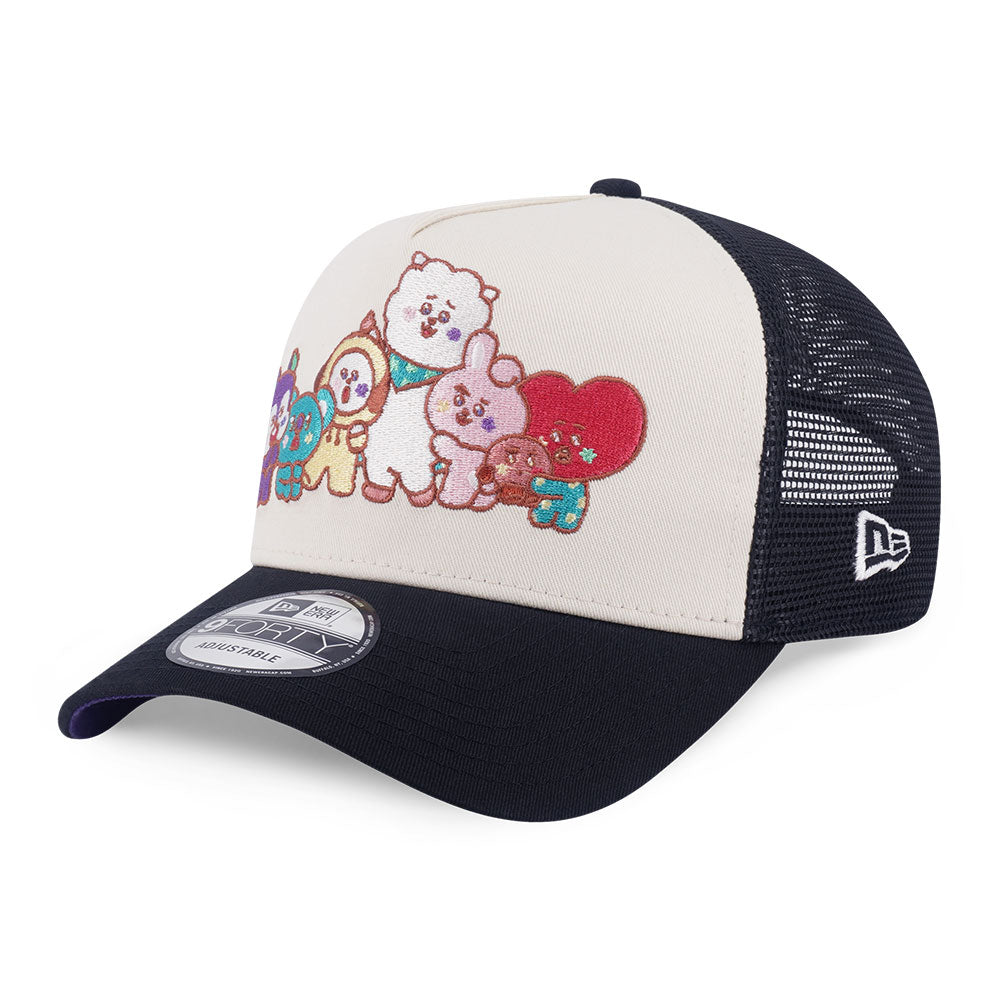 New Era x BT21 The Journey Logo White Black 9FORTY A-Frame Trucker Cap