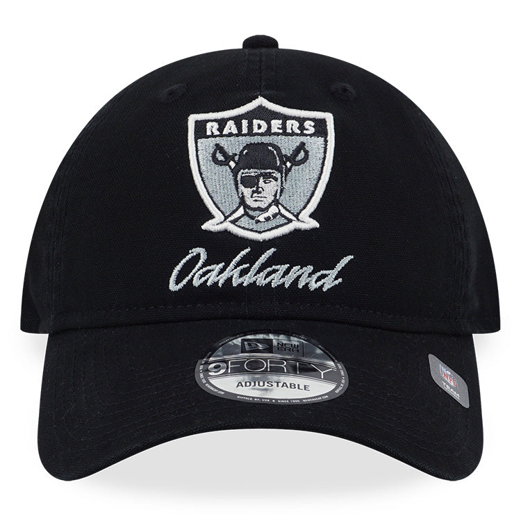 Oakland Raiders NFL Canvas Wash Black 9FORTY Unstructured Adjustable Cap