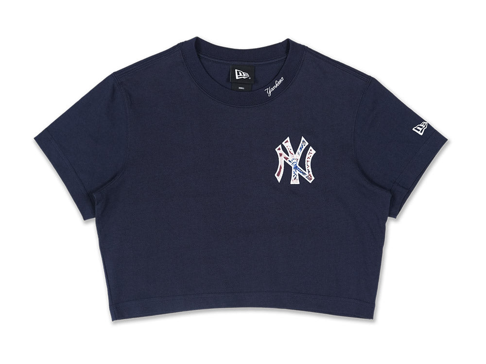 New York Yankees MLB Animal Paisley Navy Women Crop Top Tee