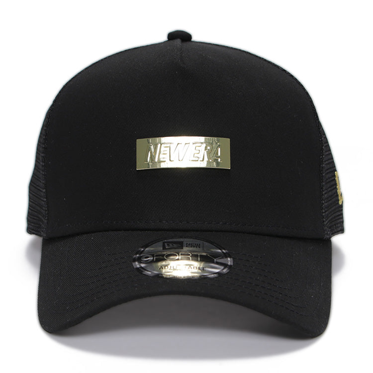 New Era Wordmark Metal Plate Black 9FORTY A-Frame Trucker Adjustable Cap