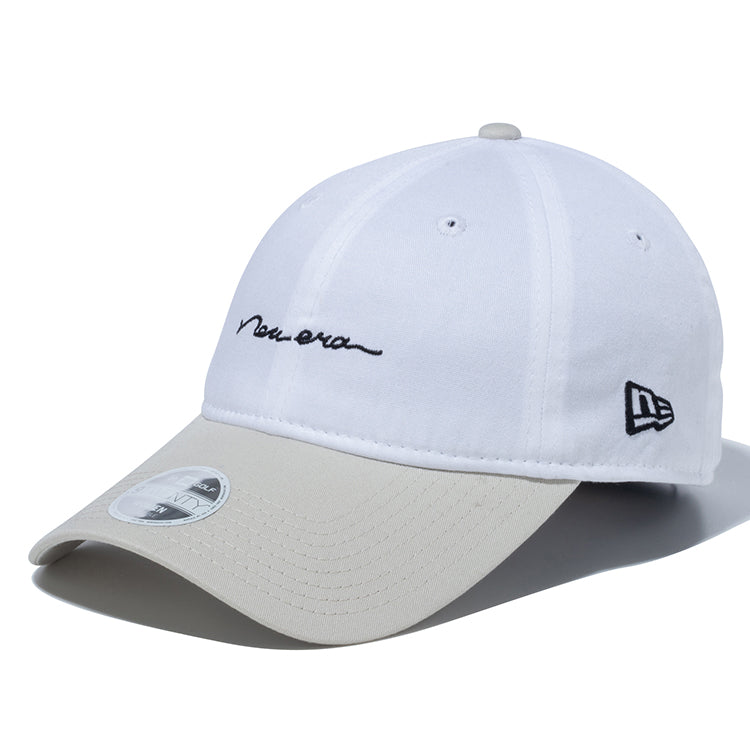 New Era Script Stretch Cotton Washable White Long Visor 9TWENTY Women Adjustable Strap