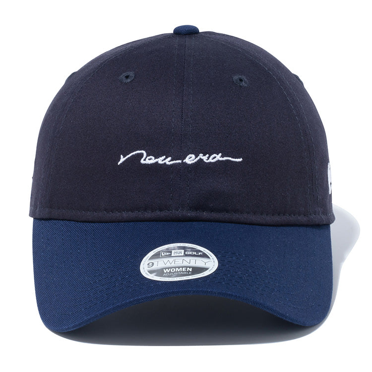 New Era Script Stretch Cotton Washable Navy 9TWENTY Long Visor Women Adjustable Strap