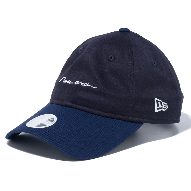 New Era Script Stretch Cotton Washable Navy 9TWENTY Long Visor Women Adjustable Strap