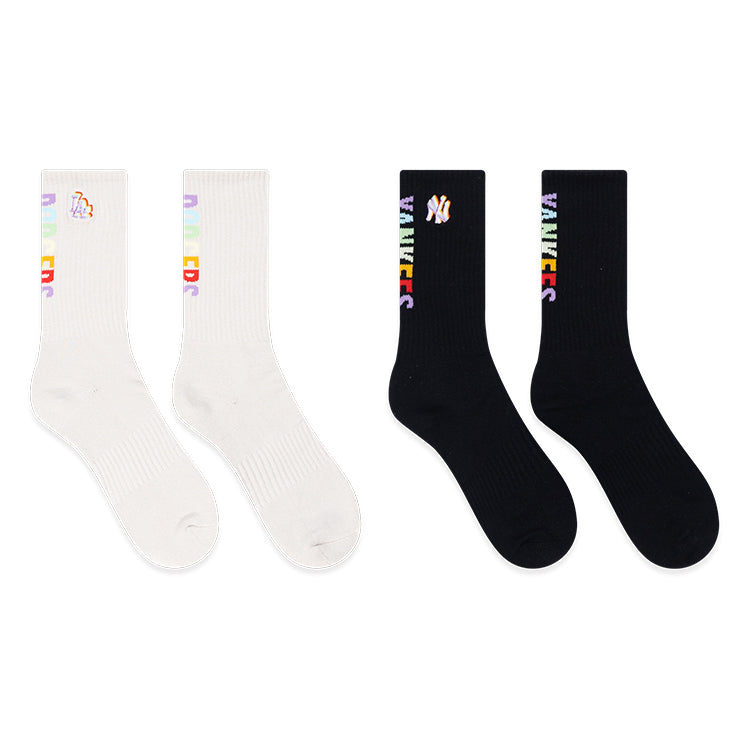 New York Yankees and Los Angeles Dodgers MLB Light Rainbow Ivory and Black Socks